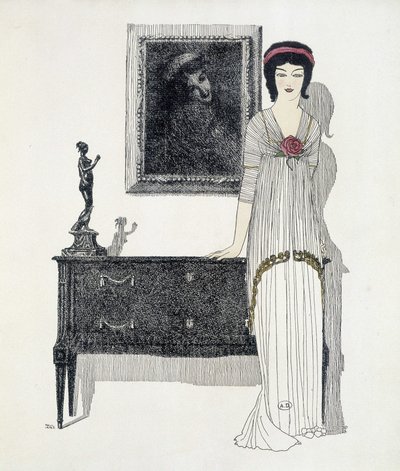 ポール・ポワレのクリエイション ポール・イリベが描いた「Les Dresses de Paul Poiret」より。1908 作： Paul Iribe