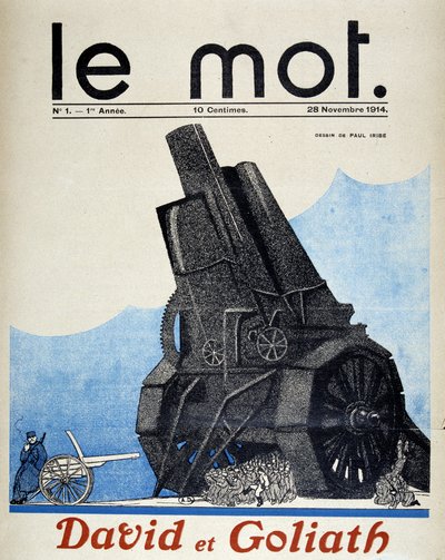 ダビデとゴリアテ：フランスとドイツの砲兵隊の比較 - Paul Iribe著、1914年11月28日付「Le Mot」にて 作： Paul Iribe