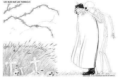 1916年4月13日、カイザーウィルヘルムにフランスの兵士の死体と墓で育てられた小麦から作られたパンを決して食べないであろうと告げる死 作： Paul Iribe