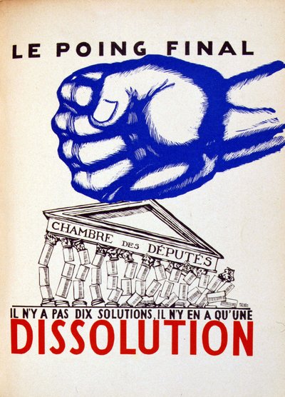 下院の解散 - ポール・イリベによる民族主義的な漫画（"Parlons Français "所収）。 作： Paul Iribe