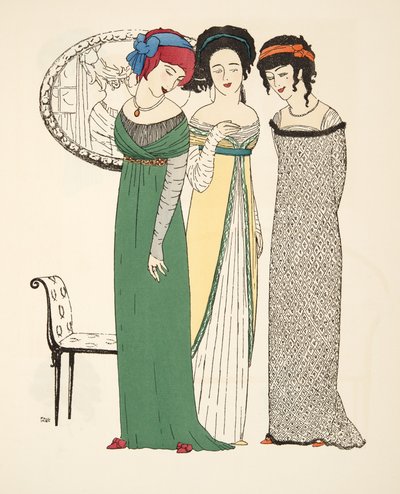 Les Robes de Paul Poiretパブからの3つのイブニングドレス。 1908（ステンシルプリント） 作： Paul Iribe