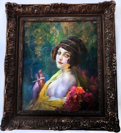 アンティークの頭飾りをつけた女性 作： Paul Jean Gervais