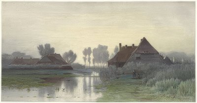 朝の霧の農家。 1838-1903 作： Paul Joseph Constantin Gabriel