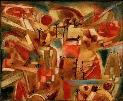 岩の多い風景（ヤシの木とモミの木） 作： Paul Klee