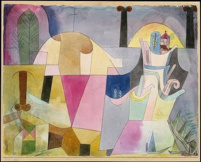 黒い柱のある風景。 1919 作： Paul Klee