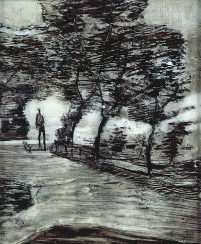 Caminho do parque, com homem alto e cachorro 作： Paul Klee