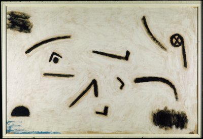 無題（黒い背景にサイン）、C.1940（紙に色と接着剤） 作： Paul Klee