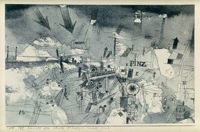 深刻な脅威にさらされているピンツの街の眺め 作： Paul Klee