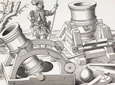 16世紀、可動台車に搭載された迫撃砲。 作： Paul Lacroix