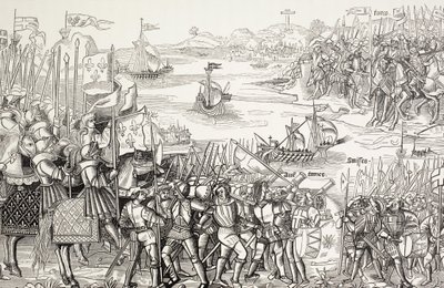 1249年、第7回十字軍のエジプト、ダミエッタに上陸した十字軍。 作： Paul Lacroix
