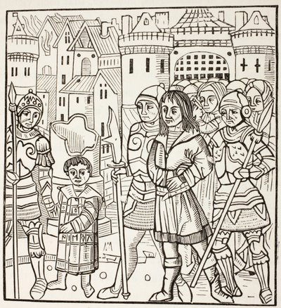 1250年4月、第7回十字軍遠征中、ファリスクールの戦いの後、サラセン人に捕らえられるフランス王ルイ9世と2人の兄弟アルフォンス、シャルル。 作： Paul Lacroix