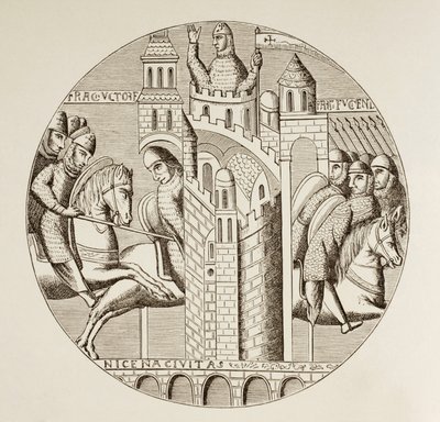 1097年、十字軍によるトルコのニカイア占領。今は破壊された聖ドニ修道院の教会の窓の後。 作： Paul Lacroix