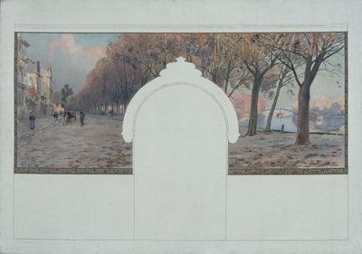 アスニエール市庁舎のためのスケッチ：風景。1901年頃、アスニエールのセーヌ河岸（油彩、墨、キャンバス） 作： Paul Léon Felix (attr. to) Schmitt