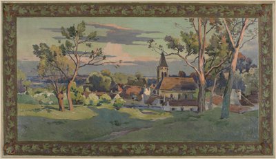 ティアイス市庁舎のためのスケッチ：教会のある村、1902年頃（油彩・キャンバス） 作： Paul Léon Felix (attr. to) Schmitt