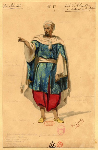 アバヤルド。 オペラ『ドン・セバスチャン、ポルトガル王』の衣装デザイン、1843年。 作： Paul Lormier
