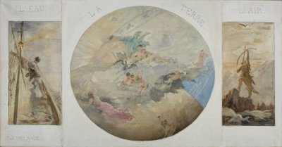 パリのオテル・ド・ヴィル食堂のためのスケッチ：水、土、空気、1891年から1892年の間（キャンバスに油彩） 作： Paul Louis Delance