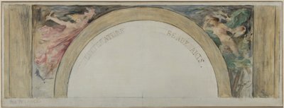 パリ市立美術館のエントランスホールのスケッチ：文学と美術 作： Paul Louis Delance