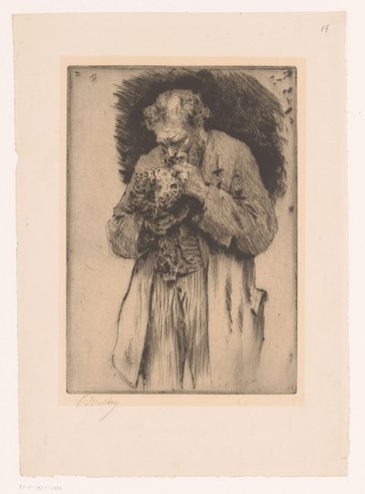 覆われた鍋を持つ男の肖像 作： Paul Mathey (signed by artist)