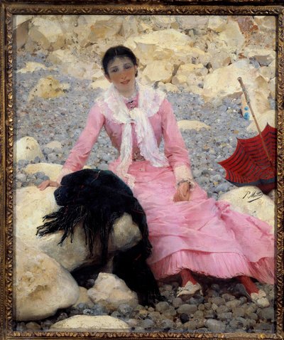 海岸でのフェルナンデ・マタイ（1857-1941）の肖像 ポール・マタイ（1844-1929）の絵画 19世紀 日0,55x0,46 m パリ、オルセー美術館 作： Paul Mathey