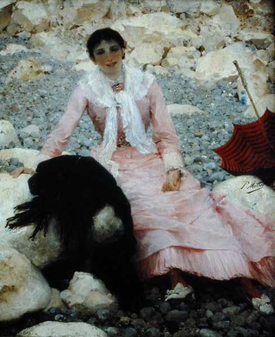 浜辺に立つ作家の妻の肖像（油彩・キャンバス） 作： Paul Mathey