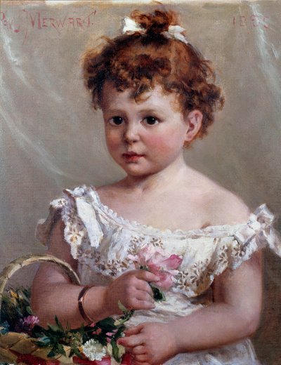 籠の中の少女あるいはヘレーネ・ローブ（後のヴィクトル・リヨン夫人）、2歳の時 ポール・メルワート（1855-1902）の絵画 19世紀 日0,46x0,38 m 作： Paul Merwart