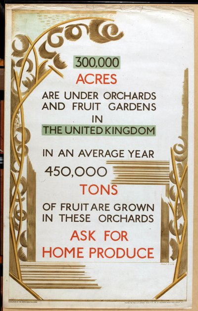 Home Produce, シリーズ「家庭菜園のための家庭市場」より（カラーリトグラフ） 作： Paul Nash
