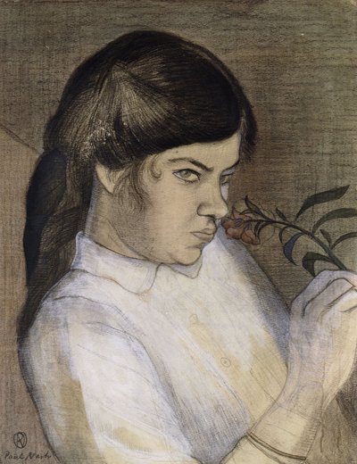アーティストの姉妹であるバーバラ・ナッシュの肖像、1911-12年頃（鉛筆、黒と色のクレヨン、水彩とボディカラー） 作： Paul Nash