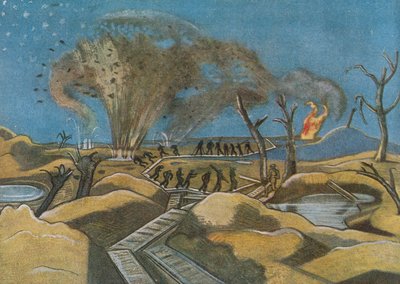 前線のイギリスの芸術家からのダックボードの砲撃、西部戦線の継続 作： Paul Nash