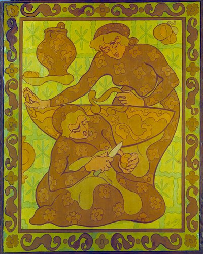 ポール・ランソン(1864-1909)作「リンゴの皮むき」タペストリー 20世紀 個人蔵 作： Paul Elie Ranson