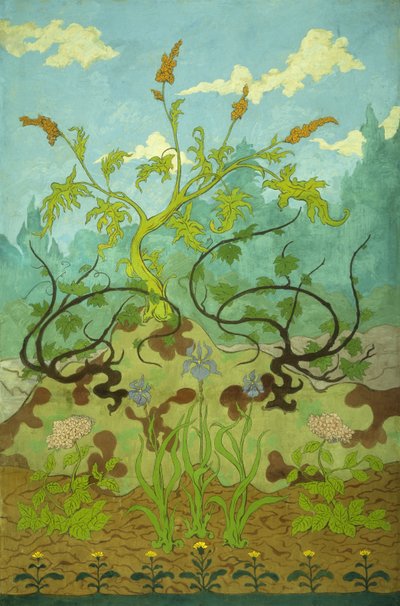 アキノキリンソウとモーブアイリス。 Jaunes et Iris Mauves、1899 作： Paul Elie Ranson