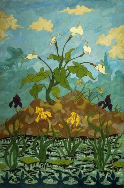 ユリ、紫と黄色のアイリス。アロメス、アイリススミレとジョーンズ、1899年 作： Paul Elie Ranson