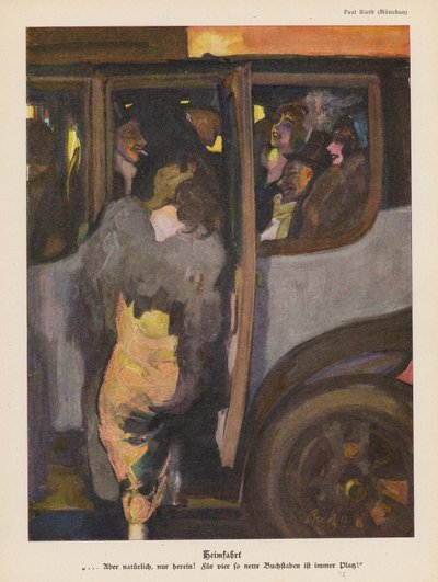 夜の外出の後、家に帰るために車に乗る女性（カラーリソ） 作： Paul Rieth