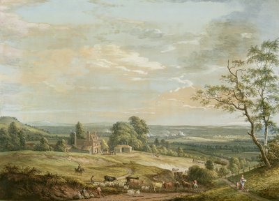 ボックスリーヒルのローワーベルインからのメードストンの遠景（紙にガッシュ） 作： Paul Sandby