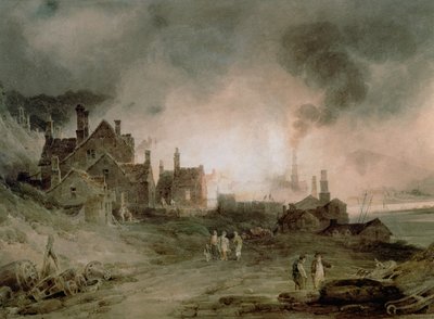 Bedlam Furnace、マデリーデール、シュロップシャー、1803 作： Paul Sandby