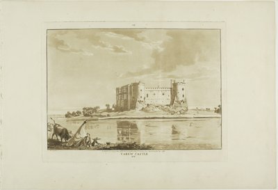 ウェールズ12景より8枚目、カリュー城 作： Paul Sandby