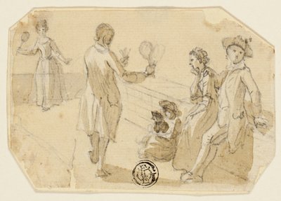羽根と羽子板で遊ぶカップル 作： Paul Sandby