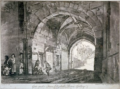 エリザベス女王の絵画ギャラリーの下の門、ウィンザー城、バークシャー、1812 作： Paul Sandby