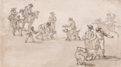 人物のグループ: ドッグファイト 作： Paul Sandby