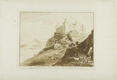 メリオネス シャイアのハーレック城と遠くにスノードン 作： Paul Sandby