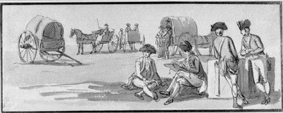 ハイドパークで休んでいる歩兵将校、1780 作： Paul Sandby
