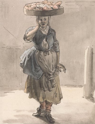 ロンドンの叫び-頭にバスケットを持った少女（猫用のライト、犬用の肝臓） 作： Paul Sandby