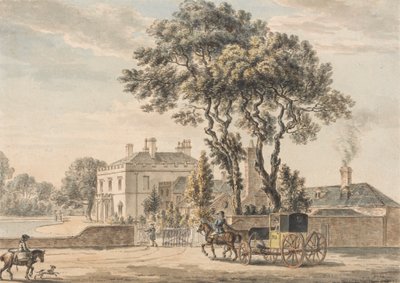 サリー州エガム近くのエングルフィールド グリーンにあるサー ジョン エルビルの家の北東ビュー 作： Paul Sandby