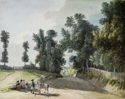 トンブリッジへの道：道のそばのバンドで休む旅行者、 作： Paul Sandby