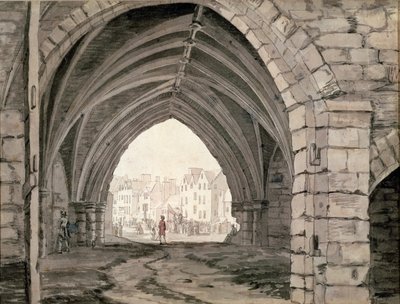 キヤノンゲートの景色を望むホリールード修道院の一部（ペンとインク、ウォッシュ付き） 作： Paul Sandby