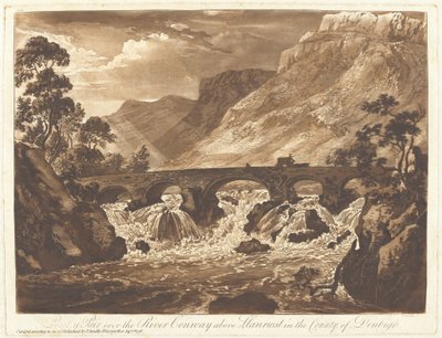 Denbigh 郡の Llanrwst 上の Conway 川に架かる Pont-y-Pair 作： Paul Sandby