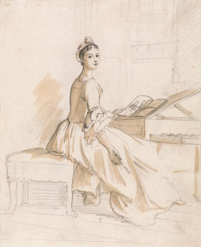 ドローイングテーブルでの女性の肖像 作： Paul Sandby