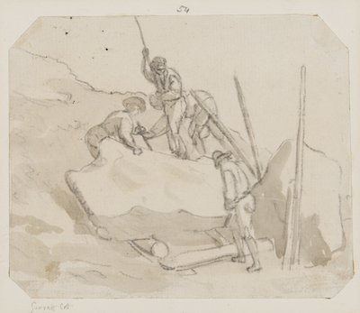 採石場（紙に鉛筆、ブラシ、灰色のウォッシュ） 作： Paul Sandby
