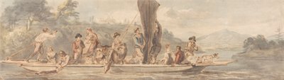 多くの乗客と動物を乗せたリバーフェリー 作： Paul Sandby