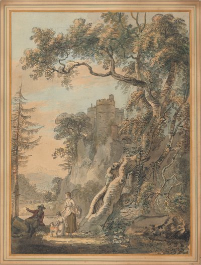 Paisagem Romântica - Camponeses ao pé de um Castelo em um Rochedo 作： Paul Sandby