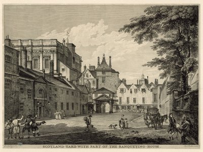 バンケットハウスの一部があるスコットランドヤード 作： Paul Sandby